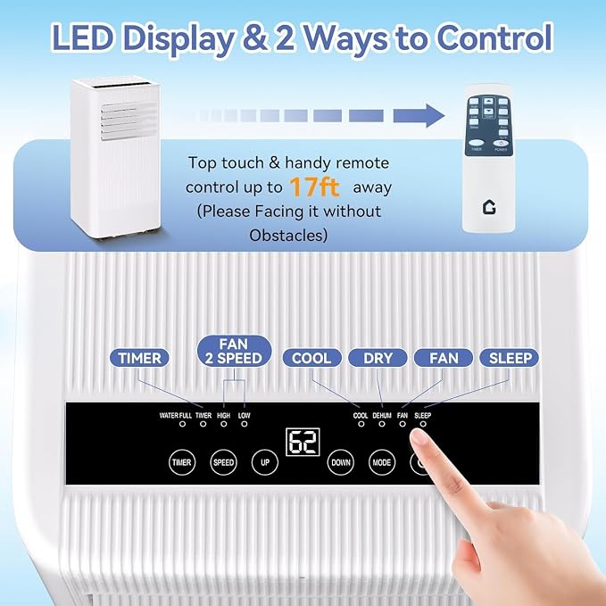 Portable Air Conditioner 10000 BTU with Cooling, Dehumidifying, and Fan Features, White Body and Black Operation Panel