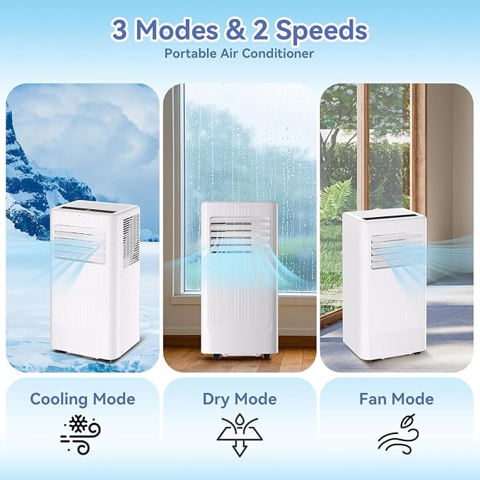 Portable Air Conditioner 10000 BTU with Cooling, Dehumidifying, and Fan Features, White Body and Black Operation Panel