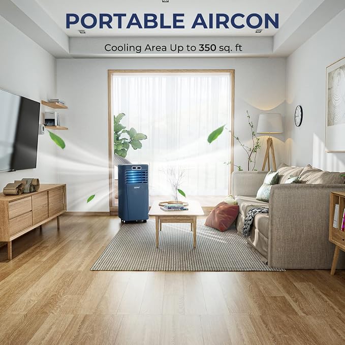 Portable Air Conditioner, 10000BTU Air Cooler with Drying/Fan/Sleep Mode, 2 Speeds, 24H Timer, for Home & Office, Cools Room