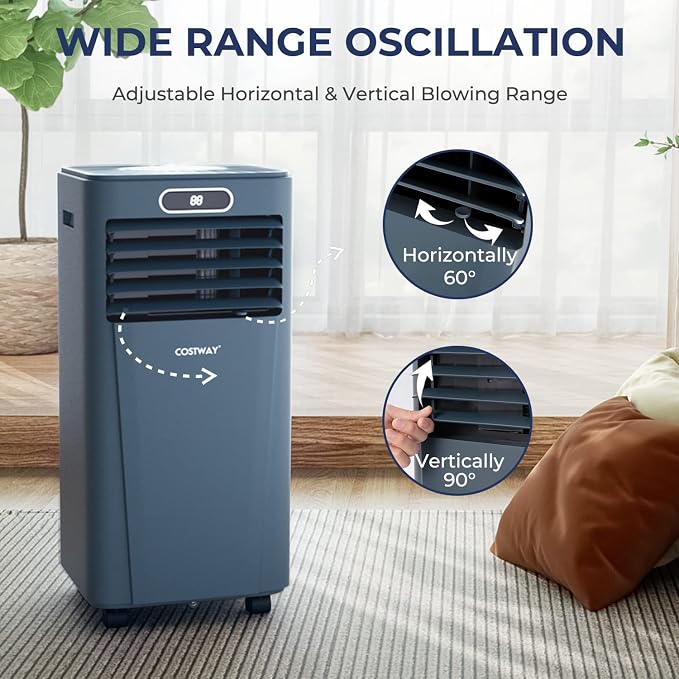 Portable Air Conditioner, 10000BTU Air Cooler with Drying/Fan/Sleep Mode, 2 Speeds, 24H Timer, for Home & Office, Cools Room