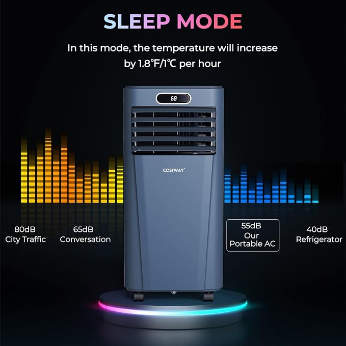 Portable Air Conditioner, 10000BTU Air Cooler with Drying/Fan/Sleep Mode, 2 Speeds, 24H Timer, for Home & Office, Cools Room