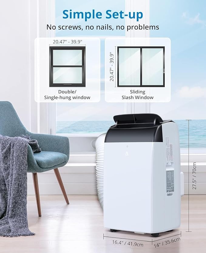 Portable Air Conditioner 12,000 BTU, for Room Up to 550 Sq. Ft., 3-In-1 AC Unit With LED Display, Dehumidifier & Fan