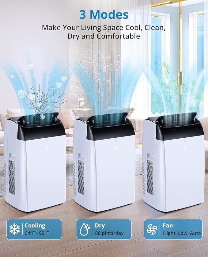 Portable Air Conditioner 12,000 BTU, for Room Up to 550 Sq. Ft., 3-In-1 AC Unit With LED Display, Dehumidifier & Fan