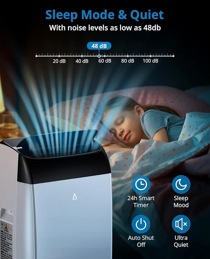 Portable Air Conditioner 12,000 BTU, for Room Up to 550 Sq. Ft., 3-In-1 AC Unit With LED Display, Dehumidifier & Fan