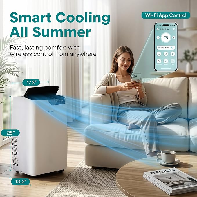 Portable Air Conditioner 12000 BTU, 4-in-1 Compact Standing Air Conditioner for Room Up to 380 Sq. Ft., Touch Control Panel