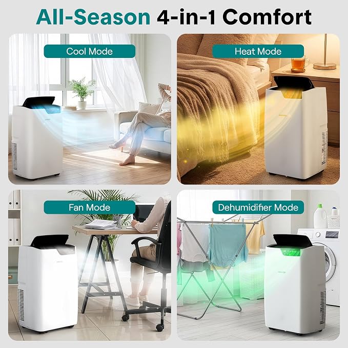 Portable Air Conditioner 12000 BTU, 4-in-1 Compact Standing Air Conditioner for Room Up to 380 Sq. Ft., Touch Control Panel
