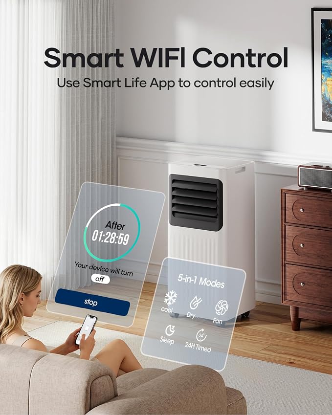 Portable Air Conditioner 12000 BTU 5 in 1 Wifi Smart, APP & Remote Control, Cooling Dehumidifier Fan Sleep Mode, 24H, Window
