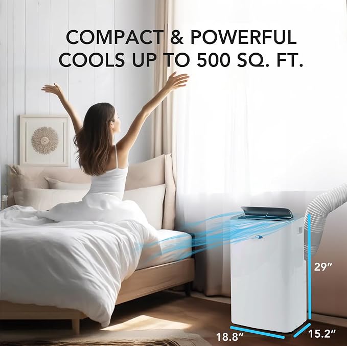 Portable Air Conditioner 13,500 BTU with Dehumidifier, Cooling Fan & Smart Wi-Fi for 500 Sq Ft Rooms, Includes AC Unit Window