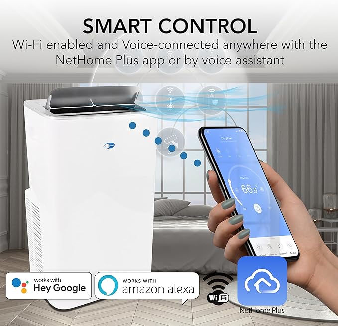 Portable Air Conditioner 13,500 BTU with Dehumidifier, Cooling Fan & Smart Wi-Fi for 500 Sq Ft Rooms, Includes AC Unit Window