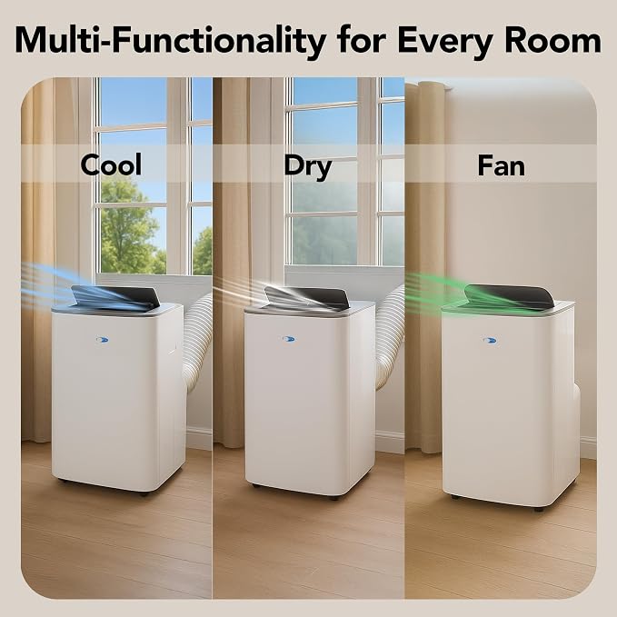 Portable Air Conditioner 13,500 BTU with Dehumidifier, Cooling Fan & Smart Wi-Fi for 500 Sq Ft Rooms, Includes AC Unit Window