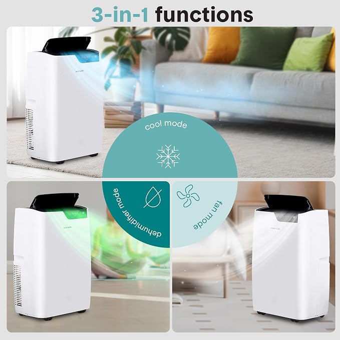 Portable Air Conditioner 14000 BTU, 3-in-1 Compact Standing Air Conditioner for Room Up to 500 Sq. Ft., Touch Control Panel