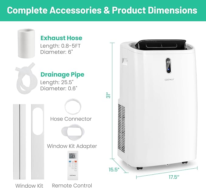 Portable Air Conditioner, 14000 BTU AC Unit with Cool, Fan, Heat & Dehumidifier, Alexa Voice-Enabled, with WiFi Smart App