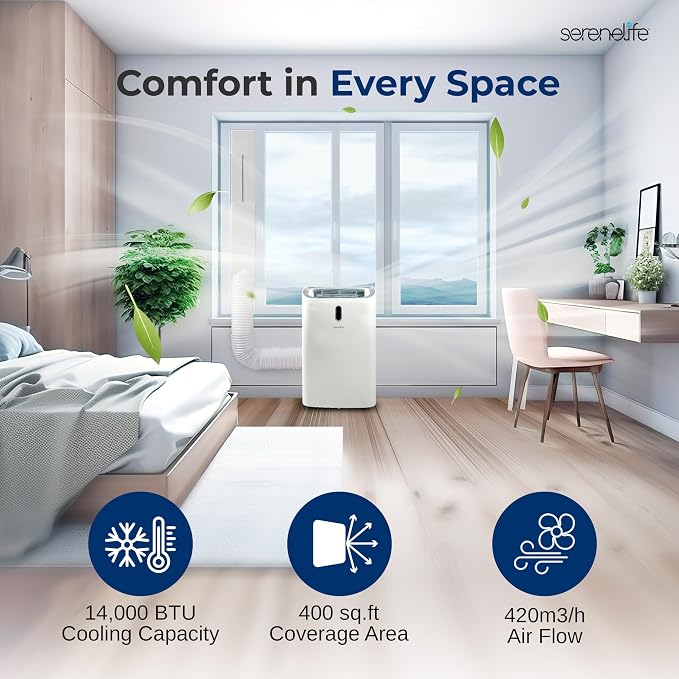Portable Air Conditioner, 14000 BTU (ASHRAE) Compact Home A/C Cooling Unit with Built-in Dehumidifier and Fan Modes, Energy