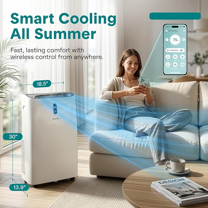 Portable Air Conditioner 14000 BTU | Cools Rooms up to 400 sq ft | 3-in-1 Cooling, Fan & Dehumidifier | 24Hr Timer & Remote |