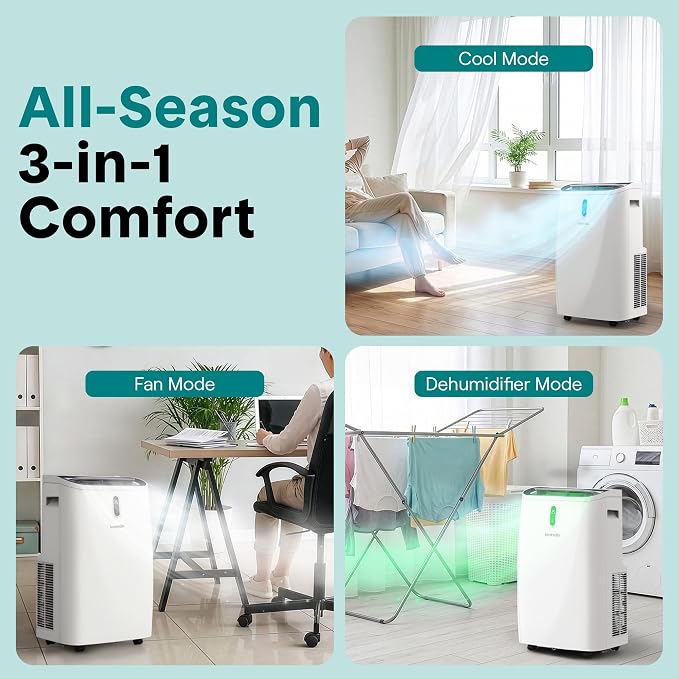 Portable Air Conditioner 14000 BTU | Cools Rooms up to 400 sq ft | 3-in-1 Cooling, Fan & Dehumidifier | 24Hr Timer & Remote |