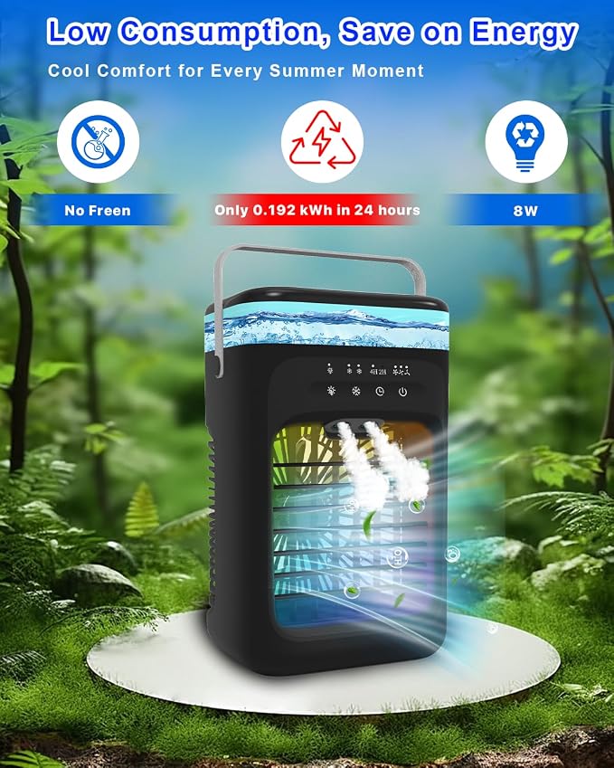 Portable Air Conditioner, 2026 Upgrade Evaporative Mini Portable AC Unit with 3 Adjustable Speed 2-4H Timer & 7-Color LED