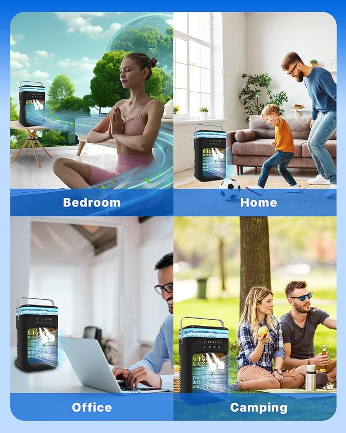 Portable Air Conditioner, 2026 Upgrade Evaporative Mini Portable AC Unit with 3 Adjustable Speed 2-4H Timer & 7-Color LED