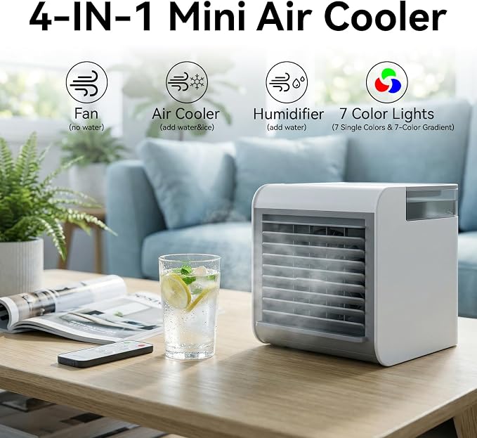 Portable Air Conditioner, 4-in-1 Mini Air Cooler with 450ML Water Tank, alternate product view 2