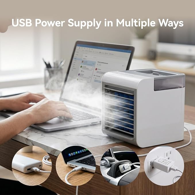 Portable Air Conditioner, 4-in-1 Mini Air Cooler with 450ML Water Tank, alternate product view 7