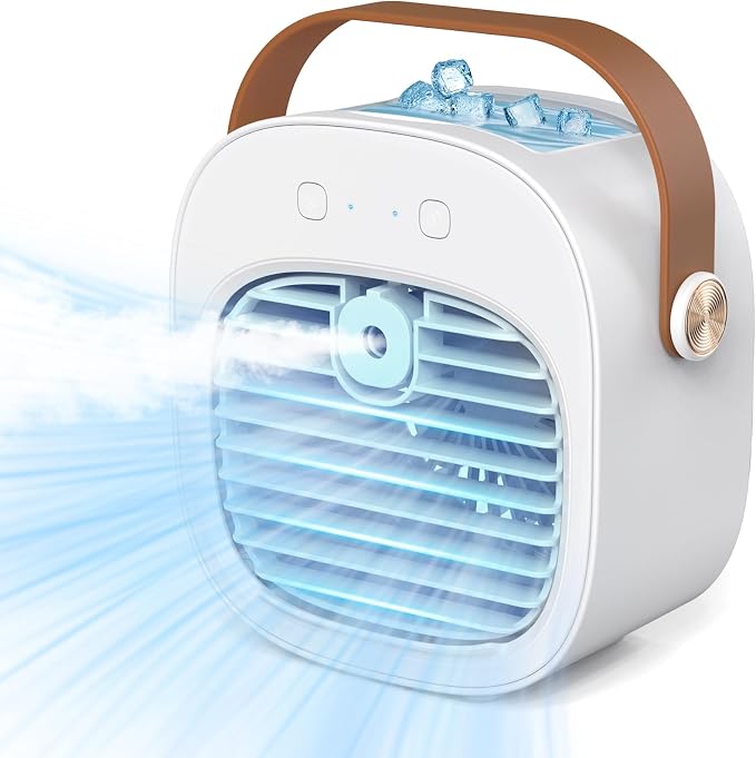 Portable Air Conditioner -5200mAh Rechargeable Mini Air Conditioner with 3 Speed Settings, 5-10 Hours Runtime,Quiet Desk