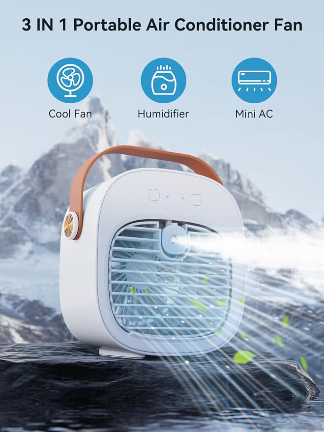 Portable Air Conditioner -5200mAh Rechargeable Mini Air Conditioner with 3 Speed Settings, 5-10 Hours Runtime,Quiet Desk