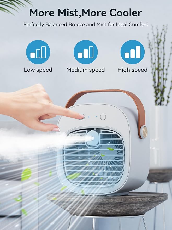 Portable Air Conditioner -5200mAh Rechargeable Mini Air Conditioner with 3 Speed Settings, 5-10 Hours Runtime,Quiet Desk
