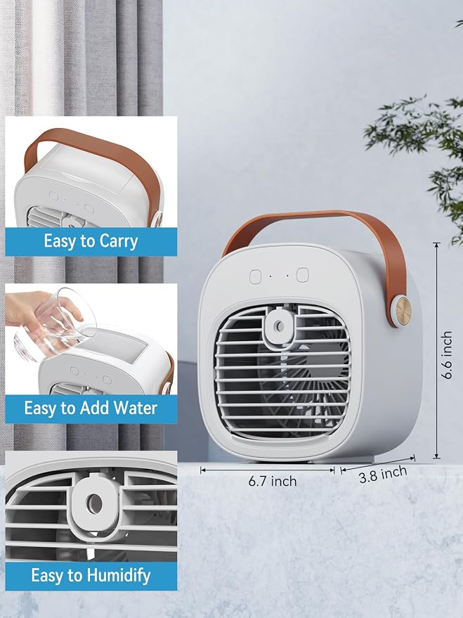Portable Air Conditioner -5200mAh Rechargeable Mini Air Conditioner with 3 Speed Settings, 5-10 Hours Runtime,Quiet Desk