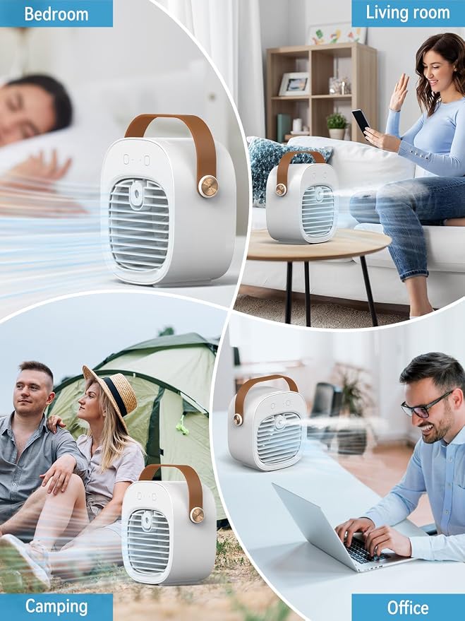 Portable Air Conditioner -5200mAh Rechargeable Mini Air Conditioner with 3 Speed Settings, 5-10 Hours Runtime,Quiet Desk