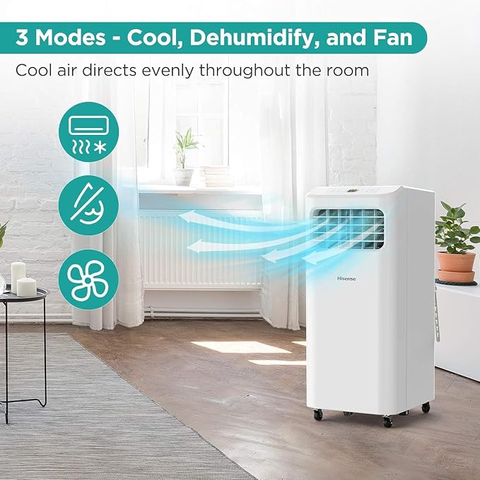 Portable Air Conditioner 6,000 BTU Cooling Dehumidifier Fan for Smaller Room up to 250 sq ft, Remote Control, White