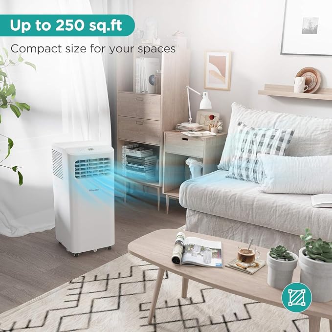 Portable Air Conditioner 6,000 BTU Cooling Dehumidifier Fan for Smaller Room up to 250 sq ft, Remote Control, White