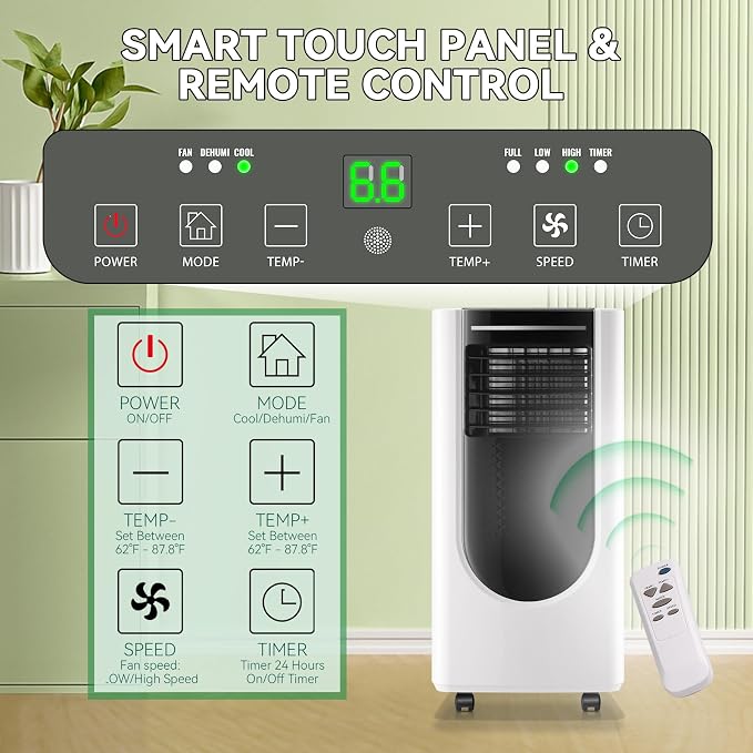 Portable Air Conditioner 8,000 BTU ASHARE(5,000 BTU SACC), Portable AC Cool Rooms up to 250 Sq.Ft, 3-in-1 AC Unit with Remote