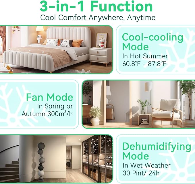 Portable Air Conditioner 8,000 BTU ASHARE(5,000 BTU SACC), Portable AC Cool Rooms up to 250 Sq.Ft, 3-in-1 AC Unit with Remote