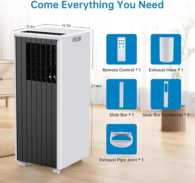 Portable Air Conditioner, 8,000 BTU Cools up to 350 Sq. Ft., LED Touch Panel, with Remote Contro, Built-in Dehumidifier, Fan