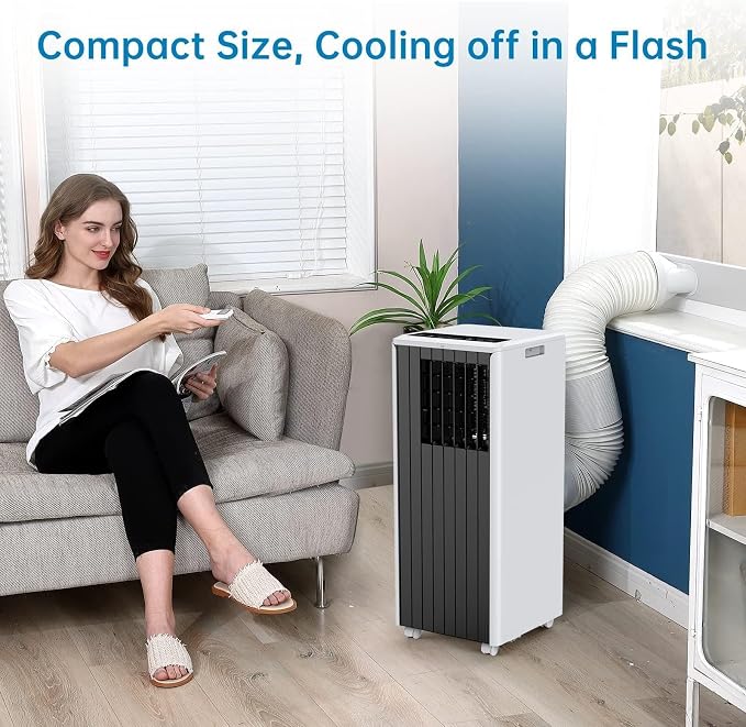 Portable Air Conditioner, 8,000 BTU Cools up to 350 Sq. Ft., LED Touch Panel, with Remote Contro, Built-in Dehumidifier, Fan