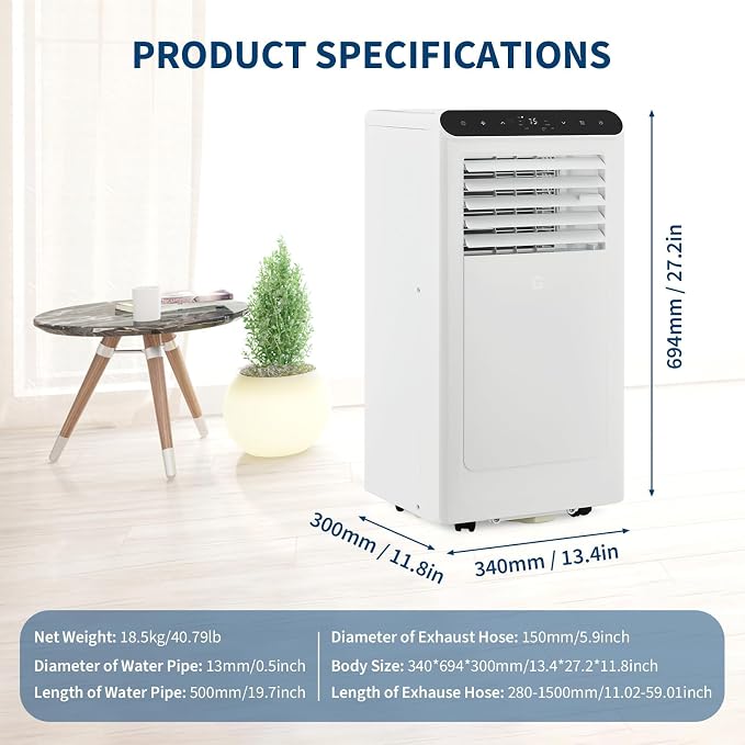 Portable Air Conditioner, 8,000 BTU Smart AC with 24H Timer, Window Kit & Fan Mode, Ventless Design, alternate product view 2