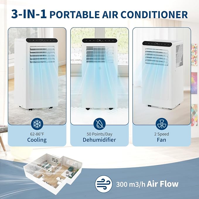 Portable Air Conditioner, 8,000 BTU Smart AC with 24H Timer, Window Kit & Fan Mode, Ventless Design, alternate product view 3