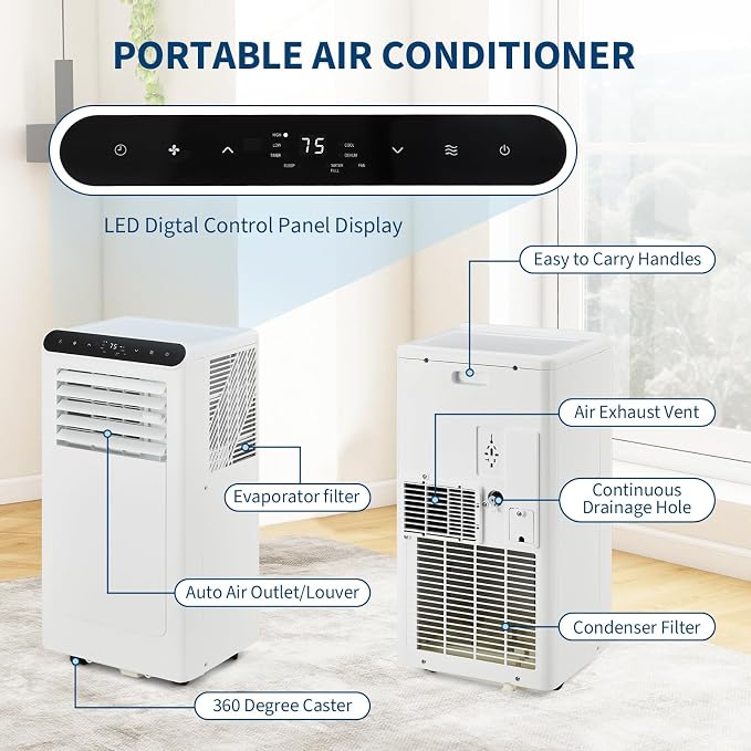 Portable Air Conditioner, 8,000 BTU Smart AC with 24H Timer, Window Kit & Fan Mode, Ventless Design, alternate product view 4