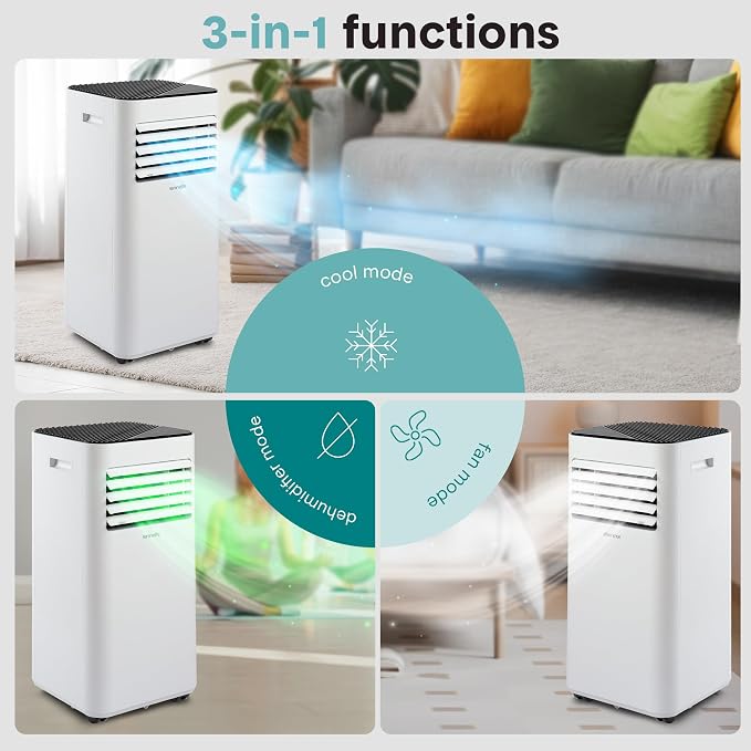 Portable Air Conditioner 8,000 BTU with Built-in Dehumidifier - Portable AC unit for rooms up to 350 sq ft - Small AC Unit