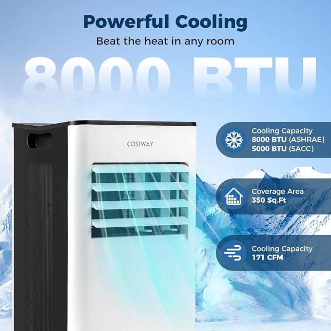 Portable Air Conditioner, 8000 BTU AC Unit for up to 350 sq.ft, with Dehumidifier, Fan, Remote Control,Window Kit