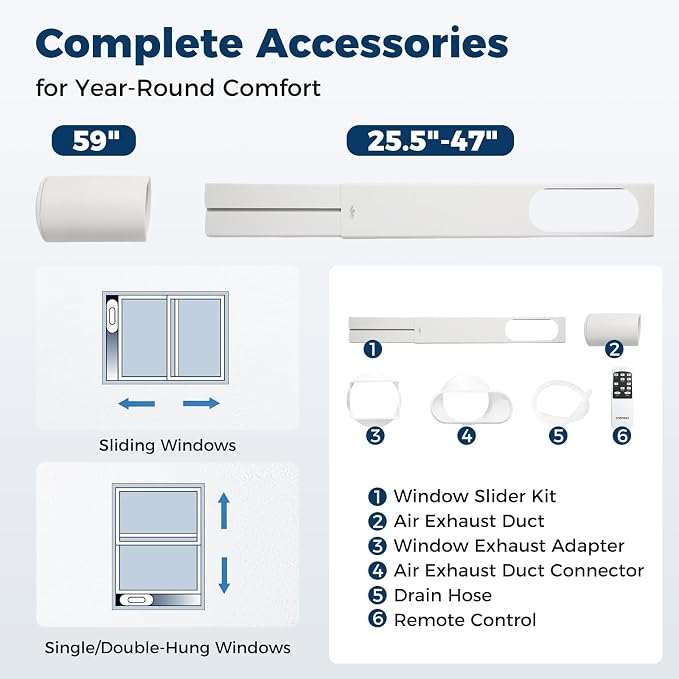Portable Air Conditioner, 8000 BTU AC Unit for up to 350 sq.ft, with Dehumidifier, Fan, Remote Control,Window Kit