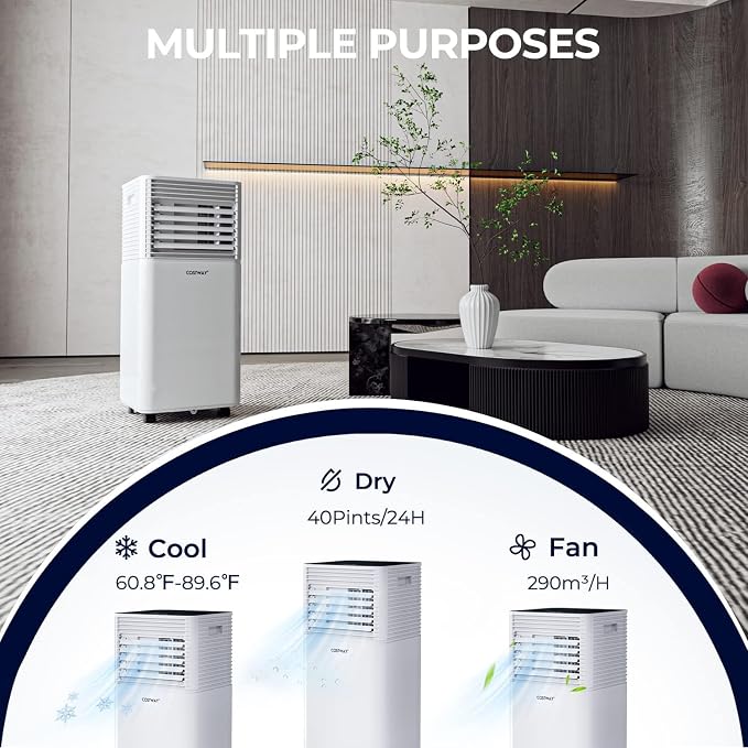 Portable Air Conditioner, 8000 BTU AC Unit Spaces up to 230sq.ft, with Remote Control, 24H Timer & Window Venting Kit