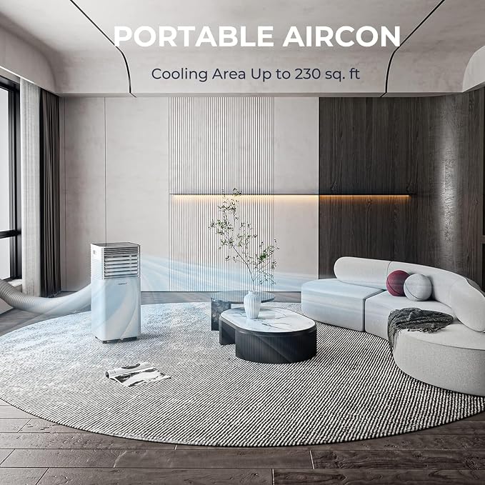 Portable Air Conditioner, 8000 BTU AC Unit Spaces up to 230sq.ft, with Remote Control, 24H Timer & Window Venting Kit