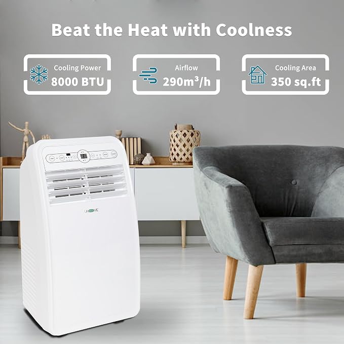 Portable Air Conditioner, 8000 BTU Compact AC Unit with Cooling, Dehumidifier, Fan, Remote Control and Window Mount Kit