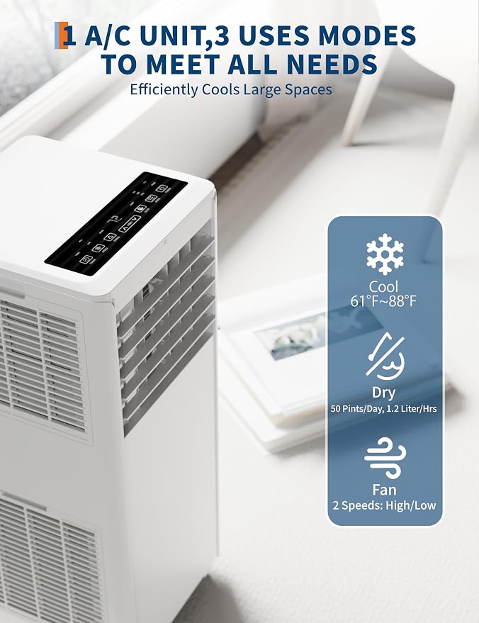 Portable Air Conditioner 8000 BTU – Compact Floor AC Unit with Dehumidifier, Fan, Sleep Mode & Remote, Energy Efficient