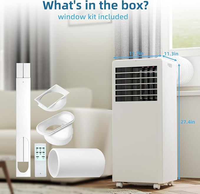 Portable Air Conditioner 8000 BTU for Rooms Up to 350 Sq.Ft, 4-in-1 AC with Cooling Dehumidifier Fan Sleep Mode, Remote