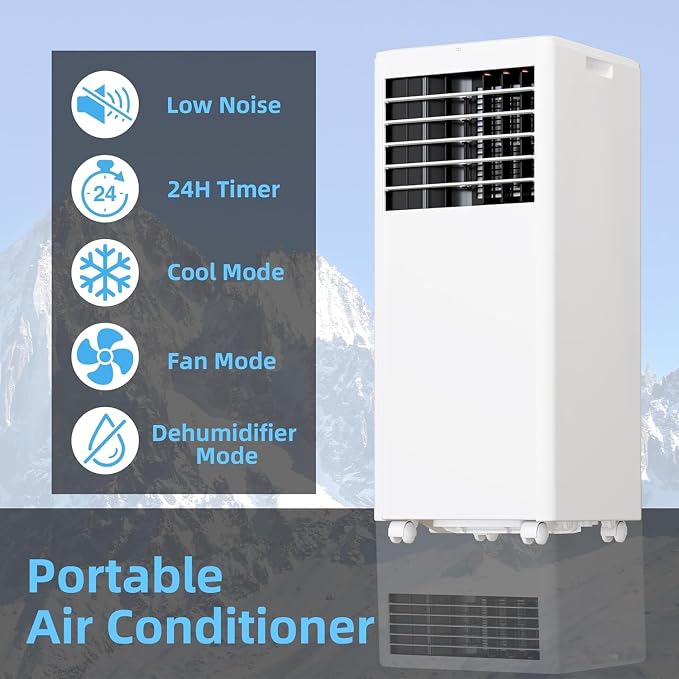 Portable Air Conditioner 8000 BTU for Rooms Up to 350 Sq.Ft, 4-in-1 AC with Cooling Dehumidifier Fan Sleep Mode, Remote
