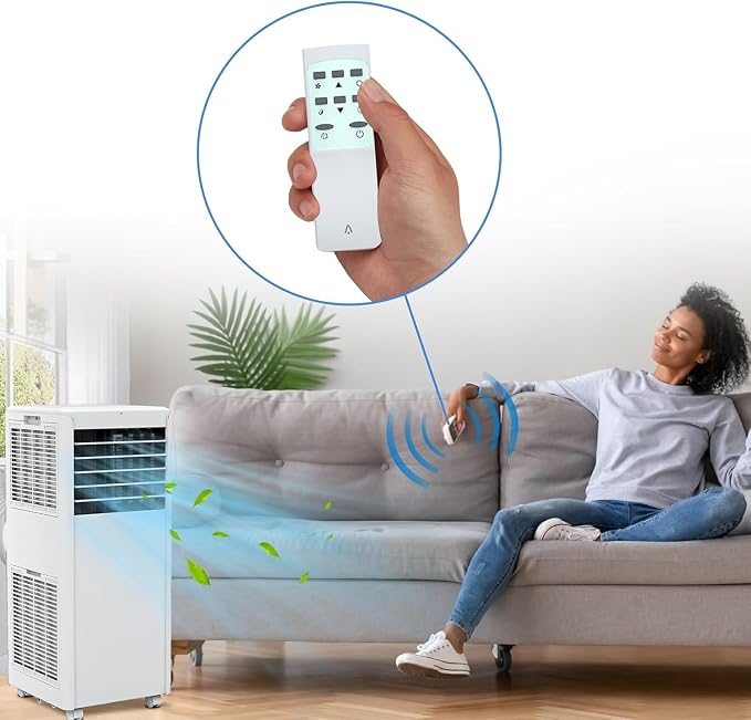 Portable Air Conditioner 8000 BTU for Rooms Up to 350 Sq.Ft, 4-in-1 AC with Cooling Dehumidifier Fan Sleep Mode, Remote