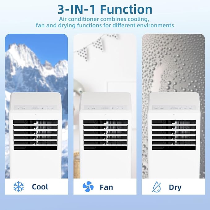 Portable Air Conditioner 8000 BTU for Rooms Up to 350 Sq.Ft, 4-in-1 AC with Cooling Dehumidifier Fan Sleep Mode, Remote