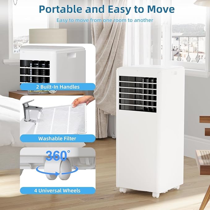 Portable Air Conditioner 8000 BTU for Rooms Up to 350 Sq.Ft, 4-in-1 AC with Cooling Dehumidifier Fan Sleep Mode, Remote