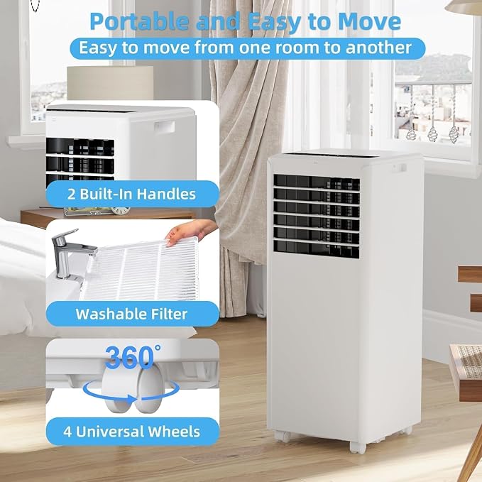 Portable Air Conditioner, 8000 BTU Portable AC Unit with Remote, 4-in-1 Air Conditioner Portable for Bedroom Office, Quiet